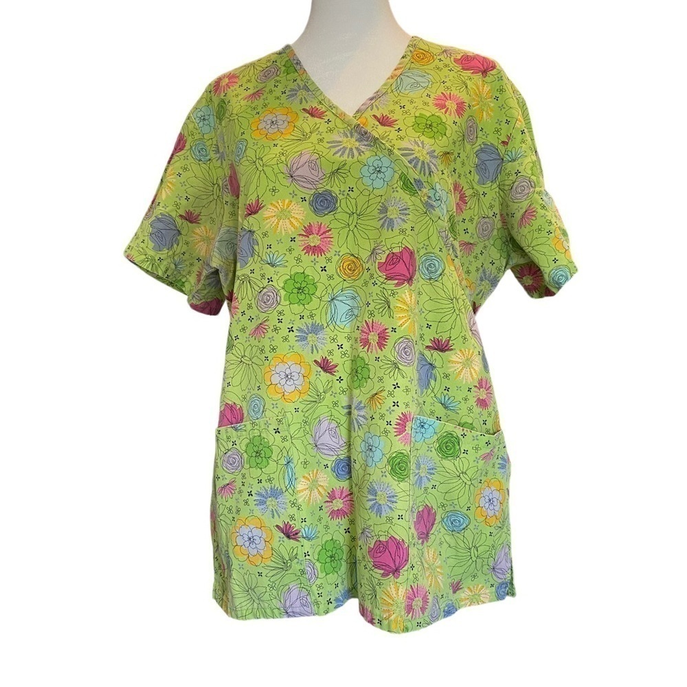SB Women's Scrub medical nurse tech vet size Medium floral green multi color
